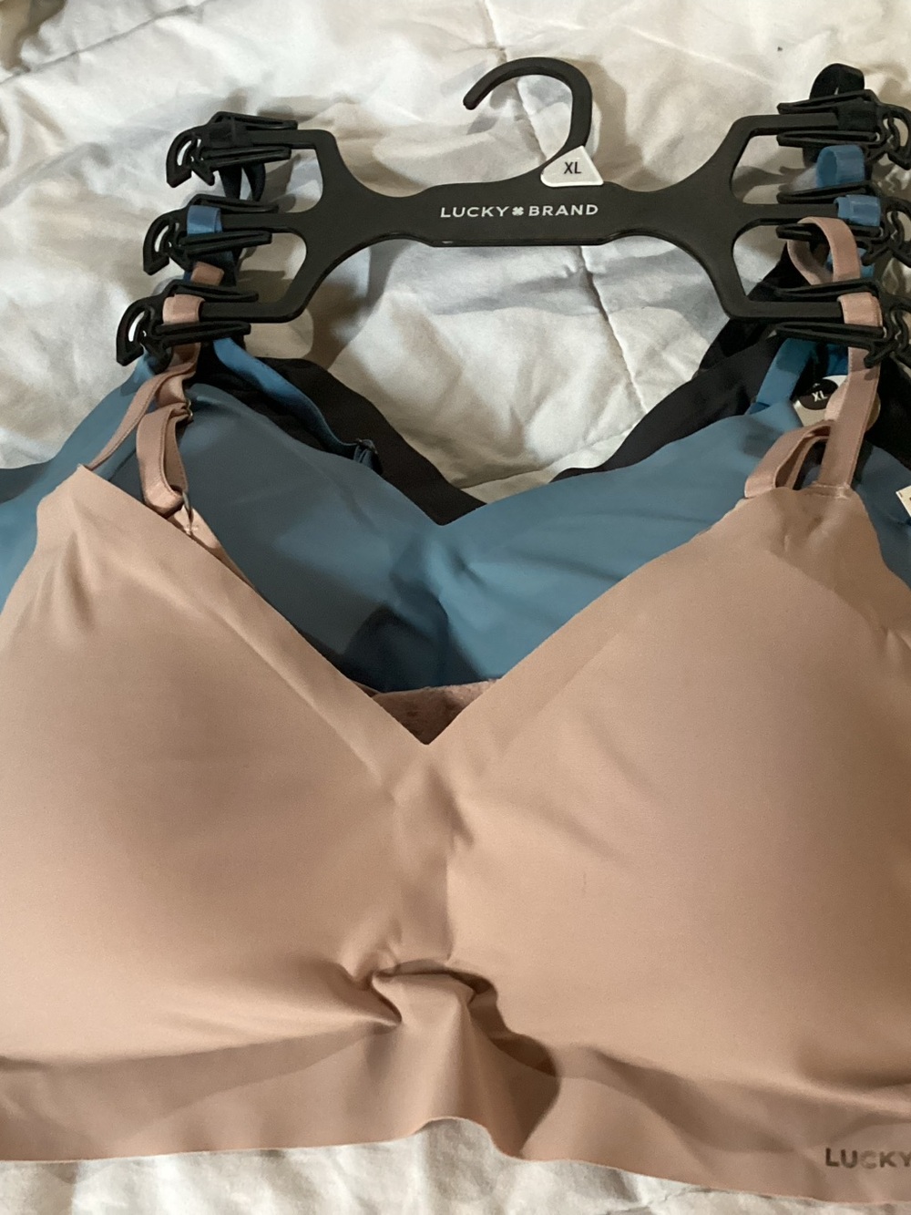 NWT Lucky Brand Women's 3 Pack Bralette Set Soft Pink, Blue, Charcoal Size XL